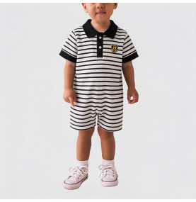 Boys' Black and White Striped Summer Onesie