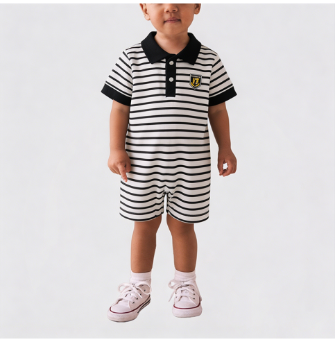 Boys' Black and White Striped Summer Onesie