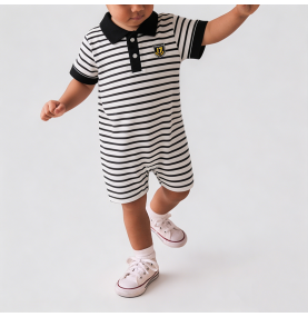 Boys' Black and White Striped Summer Onesie