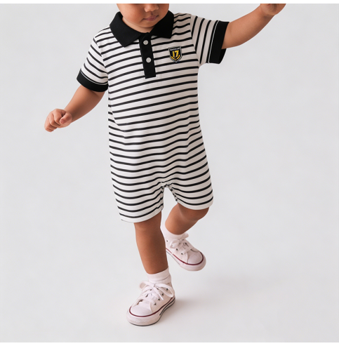 Boys' Black and White Striped Summer Onesie Boys' Black and White Striped Summer Onesie