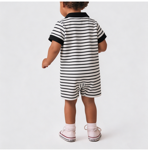 Boys' Black and White Striped Summer Onesie Boys' Black and White Striped Summer Onesie
