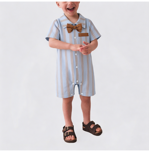 Striped Boys' Onesie with Bow Tie