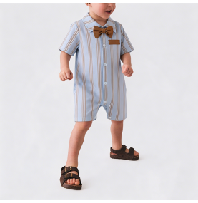Striped Boys' Onesie with Bow Tie
