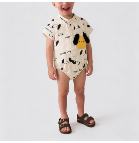 Cartoon Puppy Stand-Up Collar Boy's Onesie