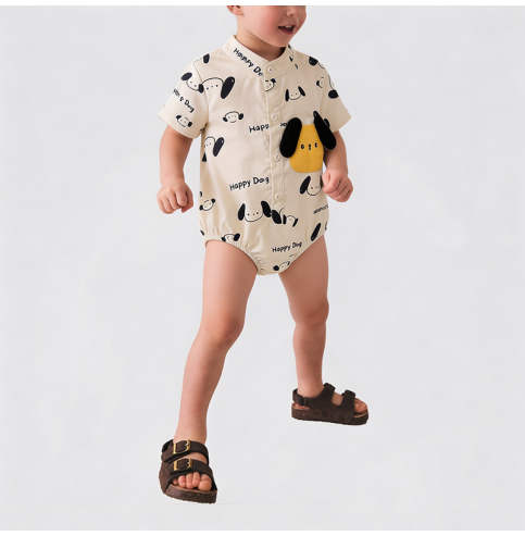 Cartoon Puppy Stand-Up Collar Boy's Onesie Cartoon Puppy Stand-Up Collar Boy's Onesie