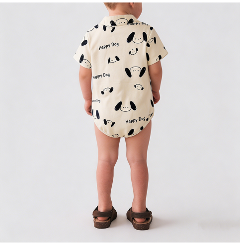 Cartoon Puppy Stand-Up Collar Boy's Onesie Cartoon Puppy Stand-Up Collar Boy's Onesie