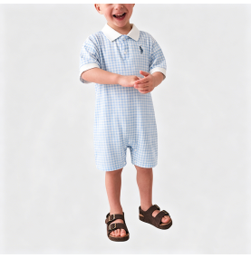 Light Blue Plaid Boys' Onesie