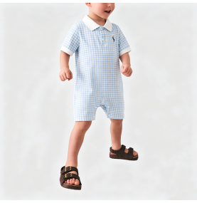 Light Blue Plaid Boys' Onesie