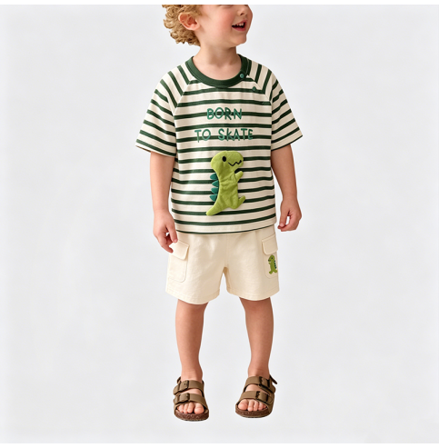 Boys' Green Striped Two-Piece Set