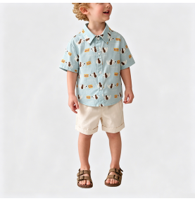 Boys' Light Blue Shirt and Shorts Two-Piece Set