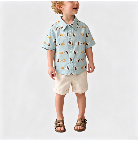 Boys' Light Blue Shirt and Shorts Two-Piece Set
