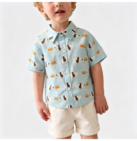 Boys' Light Blue Shirt and Shorts Two-Piece Set