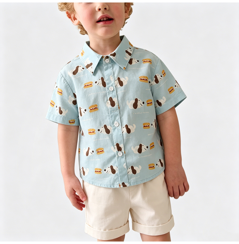 Boys' Light Blue Shirt and Shorts Two-Piece Set Boys' Light Blue Shirt and Shorts Two-Piece Set