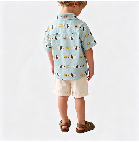 Boys' Light Blue Shirt and Shorts Two-Piece Set Boys' Light Blue Shirt and Shorts Two-Piece Set