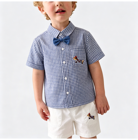 Boys' Plaid Short-Sleeve Two-Piece Set Boys' Plaid Short-Sleeve Two-Piece Set