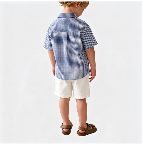Boys' Plaid Short-Sleeve Two-Piece Set Boys' Plaid Short-Sleeve Two-Piece Set