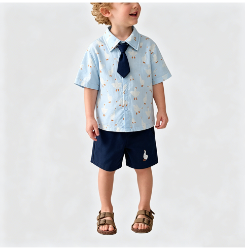 Printed Shirt and Shorts Two-Piece Set for Boys