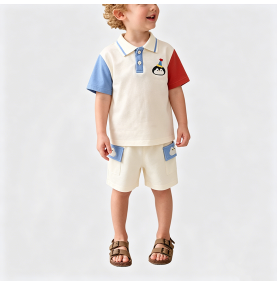 Color-blocked Short-Sleeve Two-Piece Set for Boys