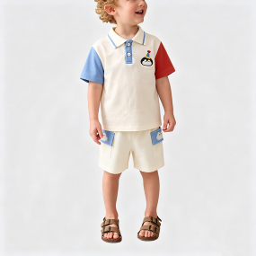 Color-blocked Short-Sleeve Two-Piece Set for Boys