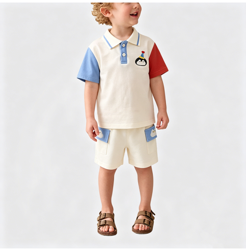Color-blocked Short-Sleeve Two-Piece Set for Boys