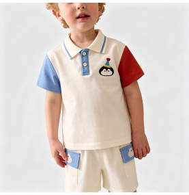 Color-blocked Short-Sleeve Two-Piece Set for Boys
