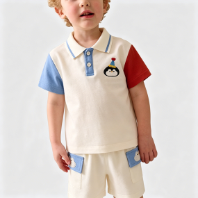 Color-blocked Short-Sleeve Two-Piece Set for Boys