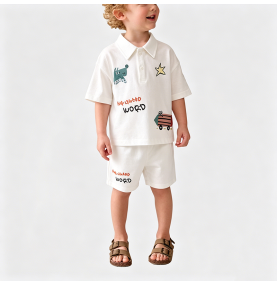Off-white Short-Sleeve and Shorts Two-Piece Set