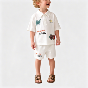 Off-white Short-Sleeve and Shorts Two-Piece Set