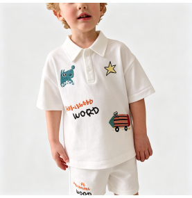 Off-white Short-Sleeve and Shorts Two-Piece Set