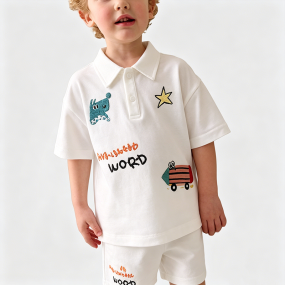Off-white Short-Sleeve and Shorts Two-Piece Set