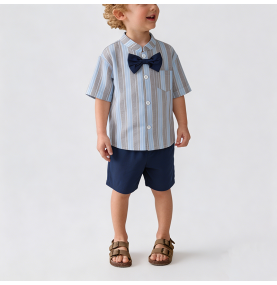 Navy Blue Shirt and Shorts Two-Piece Set