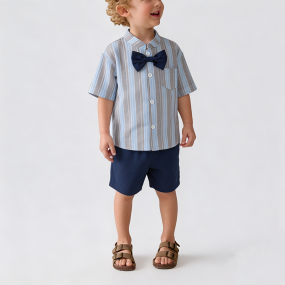 Navy Blue Shirt and Shorts Two-Piece Set