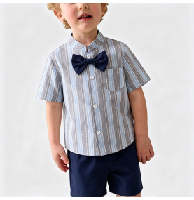 Navy Blue Shirt and Shorts Two-Piece Set