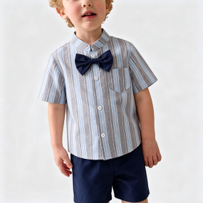 Navy Blue Shirt and Shorts Two-Piece Set