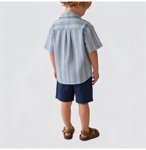 Navy Blue Shirt and Shorts Two-Piece Set Navy Blue Shirt and Shorts Two-Piece Set