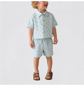 Coconut Tree Print Short-Sleeve Shirt Two-Piece Set