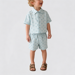 Coconut Tree Print Short-Sleeve Shirt Two-Piece Set