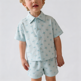 Coconut Tree Print Short-Sleeve Shirt Two-Piece Set