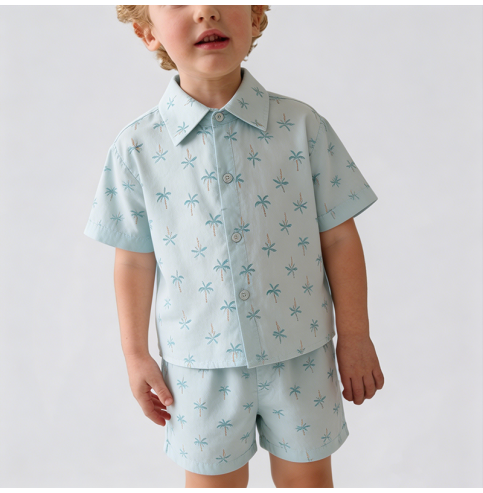 Coconut Tree Print Short-Sleeve Shirt Two-Piece Set Coconut Tree Print Short-Sleeve Shirt Two-Piece Set