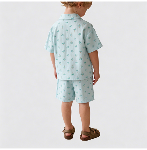 Coconut Tree Print Short-Sleeve Shirt Two-Piece Set Coconut Tree Print Short-Sleeve Shirt Two-Piece Set