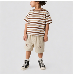 Summer Brown Striped Short-Sleeve Set