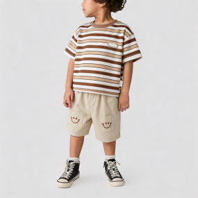 Summer Brown Striped Short-Sleeve Set