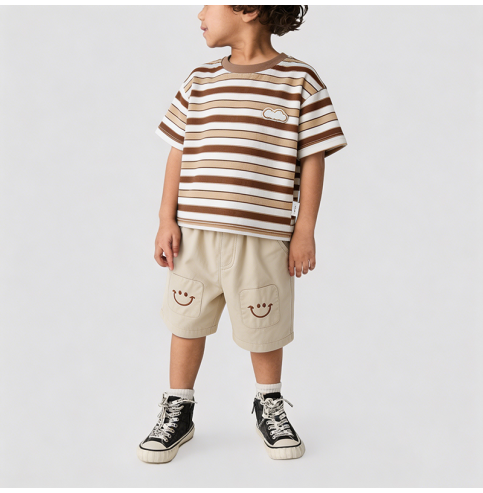 Summer Brown Striped Short-Sleeve Set