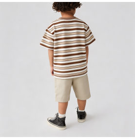 Summer Brown Striped Short-Sleeve Set