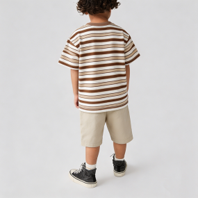 Summer Brown Striped Short-Sleeve Set