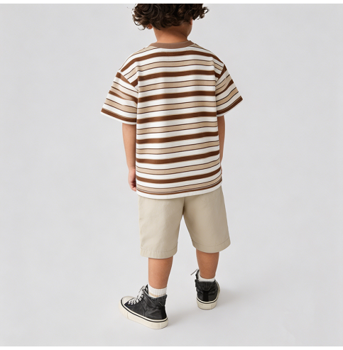 Summer Brown Striped Short-Sleeve Set Summer Brown Striped Short-Sleeve Set