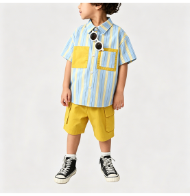 Summer Striped Shirt and Shorts Two-Piece Set