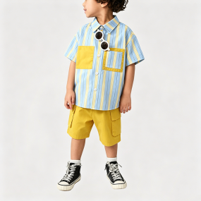 Summer Striped Shirt and Shorts Two-Piece Set