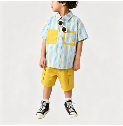 Summer Striped Shirt and Shorts Two-Piece Set