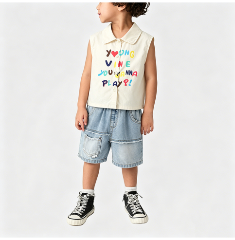 Boys' Sleeveless Shirt and Shorts Two-Piece Set
